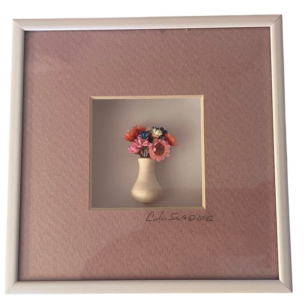 Carlos Silva Centuries Clayworks Art - Flower Vase in Shadowbox - Signed